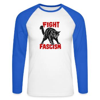 Fight Fascism Katze Antifaschismus Punk Statement - Unisex Baseballshirt langarm - Weiß/Royalblau - Vorne - Nik (191cm)