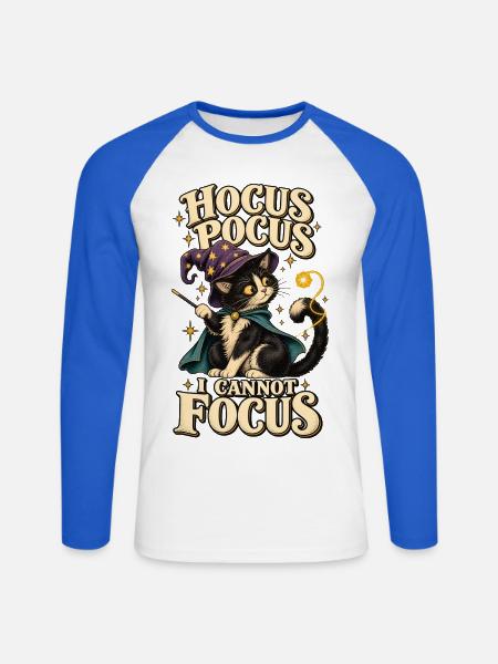 ADHS Zauberkatze Hocus Pocus I Cannot Focus Humor - Unisex Baseballshirt langarm - Weiß/Royalblau