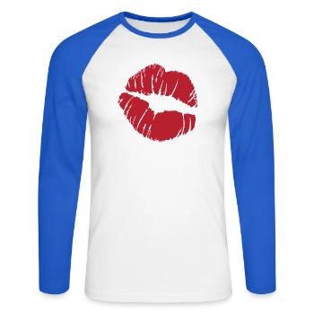 Red Lip Kiss - Unisex Baseballshirt langarm - Weiß/Royalblau - Vorne - Nik (191cm)