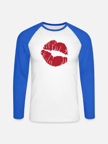 Red Lip Kiss - Unisex Baseballshirt langarm - Weiß/Royalblau