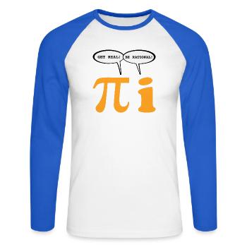 Sei realistisch Sei rational - Unisex Baseballshirt langarm - Weiß/Royalblau - Vorne - Nik (191cm)