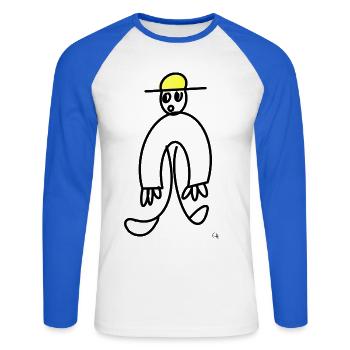 Oha Männchen / Holy Moly Man - Unisex Baseballshirt langarm - Weiß/Royalblau - Vorne - Nik (191cm)