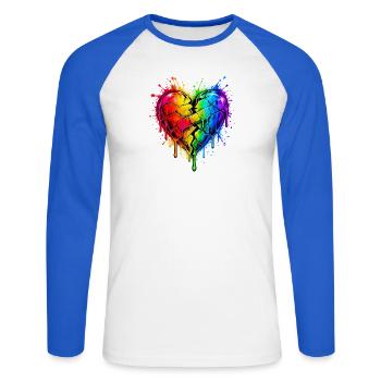 Regenbogenherz mit Pflaster - Unisex Baseballshirt langarm - Weiß/Royalblau - Vorne - Nik (191cm)