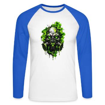 Neon-Totenkopf mit Gasmaske - Unisex Baseballshirt langarm - Weiß/Royalblau - Vorne - Nik (191cm)