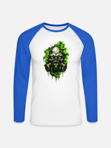 Neon-Totenkopf mit Gasmaske - Unisex Baseballshirt langarm - Weiß/Royalblau