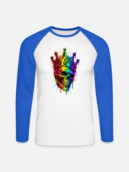 Königskrone Regenbogen Totenkopf - Unisex Baseballshirt langarm - Weiß/Royalblau