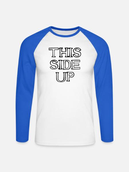 This Side Up Schriftzug handgezeichnet - Unisex Baseballshirt langarm - Weiß/Royalblau