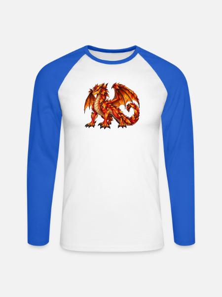 Majestätischer Herbstlaubdrache – Fantasy Drache - Unisex Baseballshirt langarm - Weiß/Royalblau