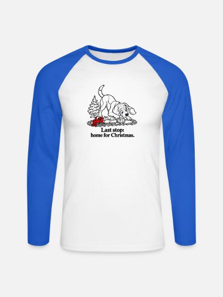 Beagle begrüßt den Weihnachtszug nach Hause - Unisex Baseballshirt langarm - Weiß/Royalblau