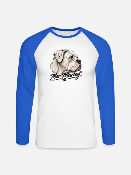 Bulldog Soul – 74er Marley® - Unisex Baseballshirt langarm - Weiß/Royalblau