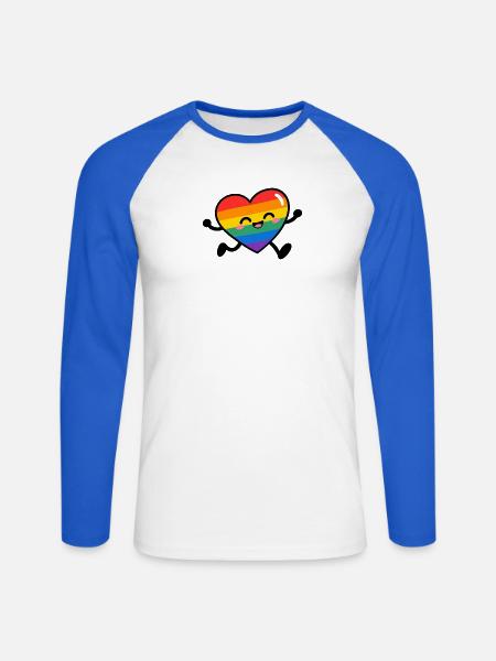 Regenbogenherz-Lächeln - Unisex Baseballshirt langarm - Weiß/Royalblau