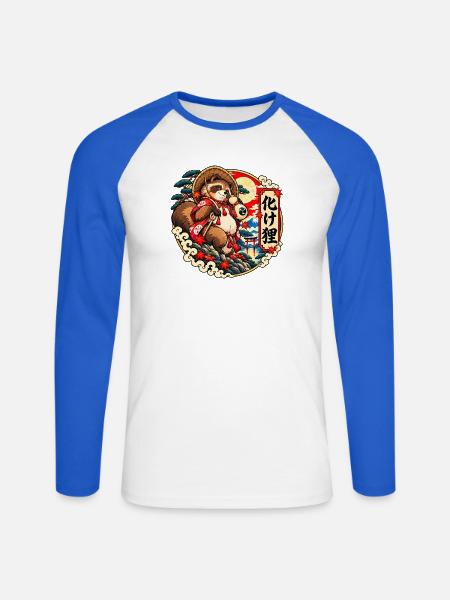 Bake Tanuki: Japans schelmischer Yokai - Unisex Baseballshirt langarm - Weiß/Royalblau