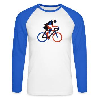 Bauhaus Geometric Cyclist Retro Risograph Art - Unisex Baseballshirt langarm - Weiß/Royalblau - Vorne - Nik (191cm)