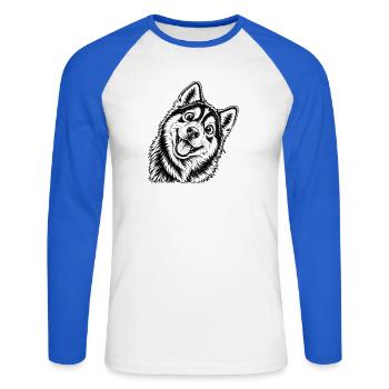 Fröhliche Husky Design - Unisex Baseballshirt langarm - Weiß/Royalblau - Vorne - Nik (191cm)