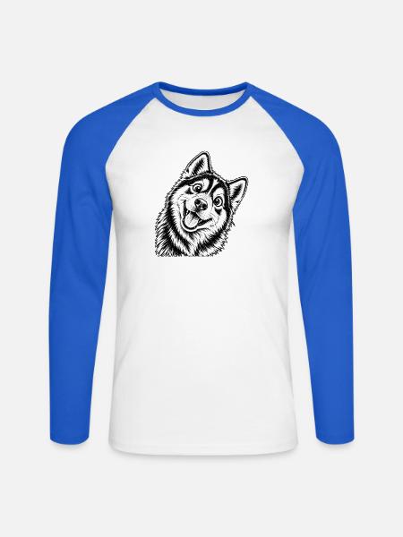 Fröhliche Husky Design - Unisex Baseballshirt langarm - Weiß/Royalblau
