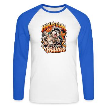 Houston Walkies Astronaut Hund - Unisex Baseballshirt langarm - Weiß/Royalblau - Vorne - Nik (191cm)