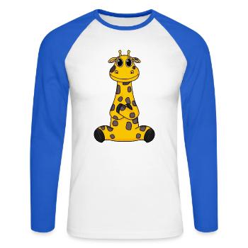 Giraffe - Unisex Baseballshirt langarm - Weiß/Royalblau - Vorne - Nik (191cm)