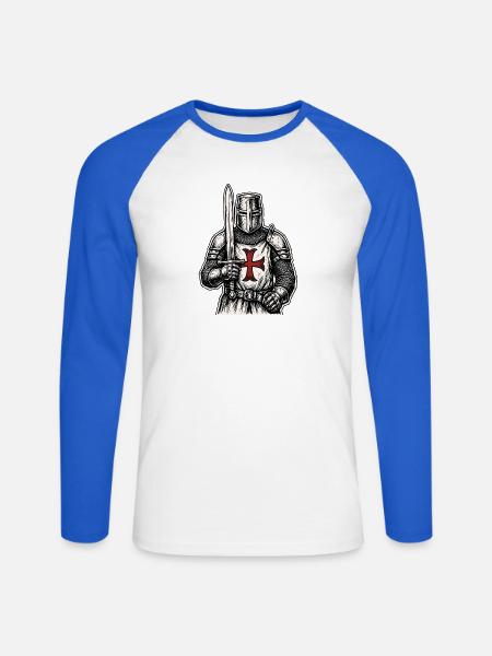 Ritter Kreuz Schwert - Unisex Baseballshirt langarm - Weiß/Royalblau