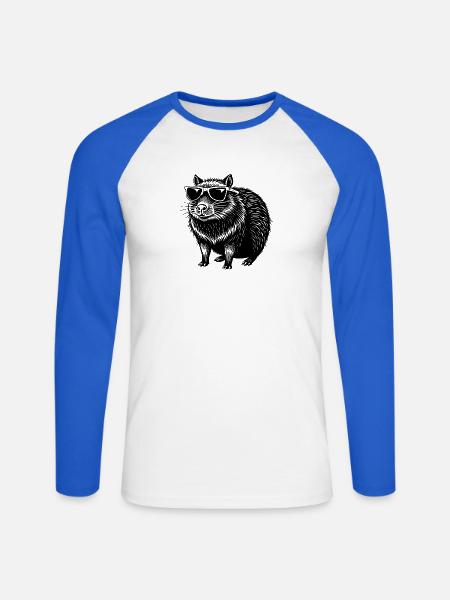 Kapybara mit Sonnenbrille - Unisex Baseballshirt langarm - Weiß/Royalblau