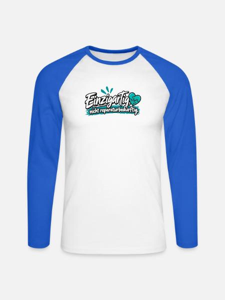 Einzigartig: Nicht Reparaturbedürftig - Unisex Baseballshirt langarm - Weiß/Royalblau