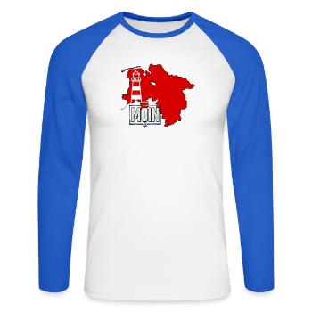 Moin Niedersachsen Leuchtturm - Unisex Baseballshirt langarm - Weiß/Royalblau - Vorne - Nik (191cm)