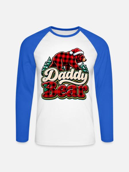 Daddy Bear Plaid Christmas - Unisex Baseballshirt langarm - Weiß/Royalblau