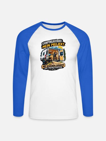 CAMPING-AUTO SELBER AUSBAUEN - Unisex Baseballshirt langarm - Weiß/Royalblau