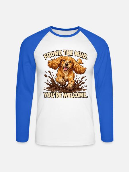Cocker Spaniel fand den Schlamm - Unisex Baseballshirt langarm - Weiß/Royalblau