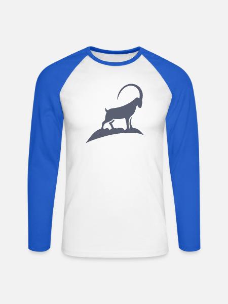 Steinbock Silhouette auf Felsen - Unisex Baseballshirt langarm - Weiß/Royalblau