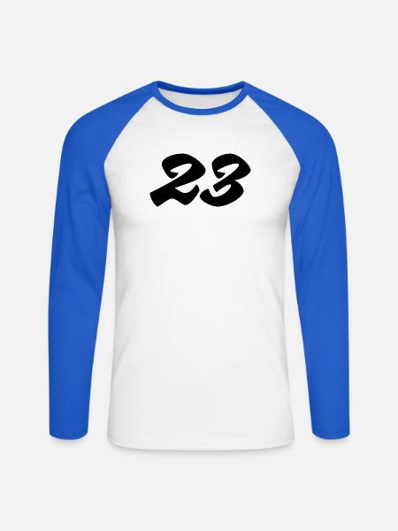 23- - Unisex Baseballshirt langarm - Weiß/Royalblau