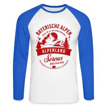 Bayerische Alpen Des Is A Schmankerl Servus Rot - Unisex Baseballshirt langarm - Weiß/Royalblau - Vorne - Nik (191cm)
