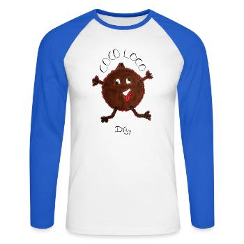 CocoLoco – verrückte Kokosnuss - Unisex Baseballshirt langarm - Weiß/Royalblau - Vorne - Nik (191cm)