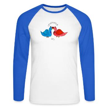 LoveBirds – verliebte Vögel mit Herz - Unisex Baseballshirt langarm - Weiß/Royalblau - Vorne - Nik (191cm)