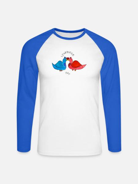 LoveBirds – verliebte Vögel mit Herz - Unisex Baseballshirt langarm - Weiß/Royalblau