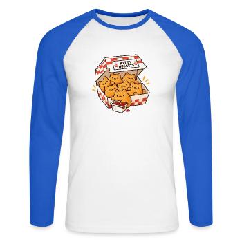 Kitty Nuggets Box - Unisex Baseballshirt langarm - Weiß/Royalblau - Vorne - Nik (191cm)