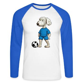 Pudel Fussballer Hund - Unisex Baseballshirt langarm - Weiß/Royalblau - Vorne - Nik (191cm)