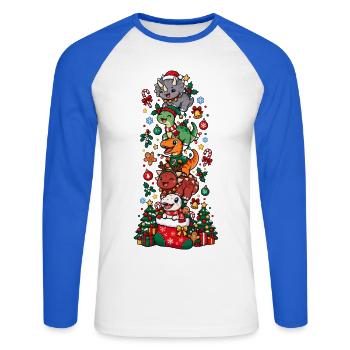 Funny Christmas T-Rex Santa Elf Snowman - Unisex Baseballshirt langarm - Weiß/Royalblau - Vorne - Nik (191cm)