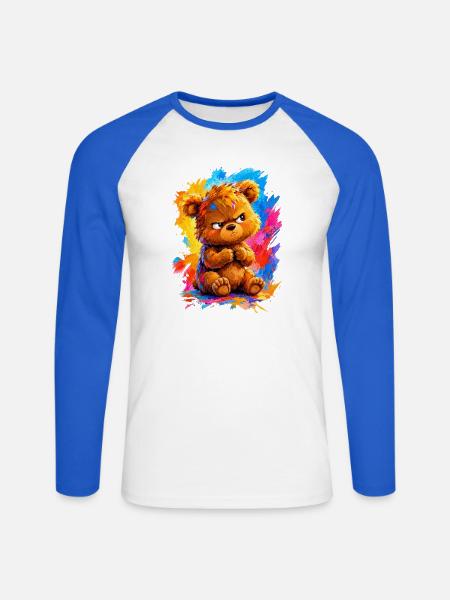 Teddy - Unisex Baseballshirt langarm - Weiß/Royalblau