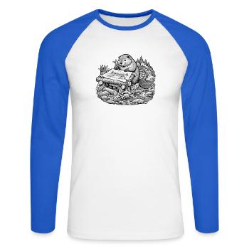 Beaver Architekt entwirft einen Walddamm - Unisex Baseballshirt langarm - Weiß/Royalblau - Vorne - Nik (191cm)