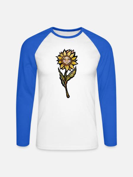 Sonnenblumengesicht-Blütenkunst - Unisex Baseballshirt langarm - Weiß/Royalblau