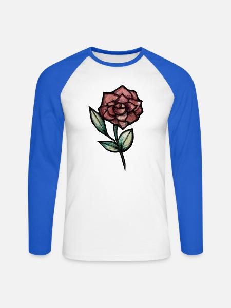 Crimson Rose Aquarell-Skizze - Unisex Baseballshirt langarm - Weiß/Royalblau