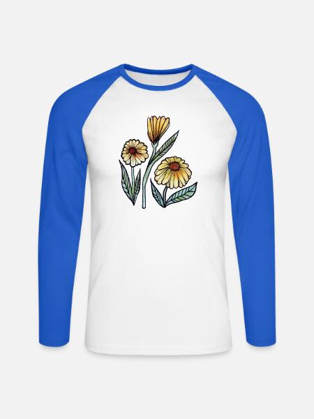 Daisy Meadow Aquarellblüte - Unisex Baseballshirt langarm - Weiß/Royalblau