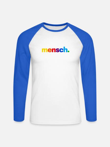Mensch. Regenbogenfarben Druck - Unisex Baseballshirt langarm - Weiß/Royalblau