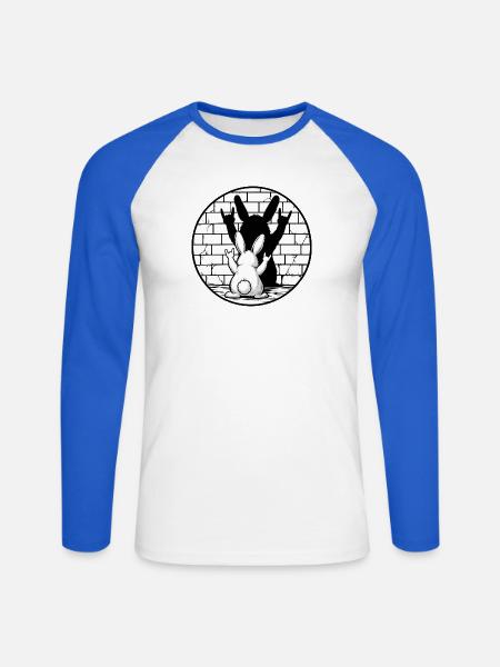 Hase und Schatten: Rockzeichen - Unisex Baseballshirt langarm - Weiß/Royalblau