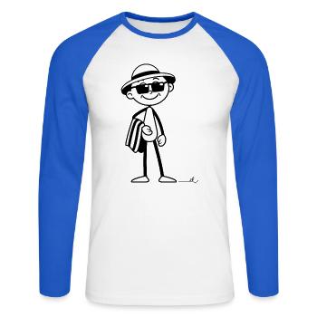 Strichel im Urlaubsmodus: Strand & Sonne warten! - Unisex Baseballshirt langarm - Weiß/Royalblau - Vorne - Nik (191cm)