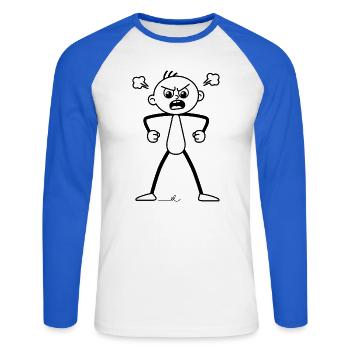 Wütender, erboster Strichel : Totaler Fehlalarm! - Unisex Baseballshirt langarm - Weiß/Royalblau - Vorne - Nik (191cm)