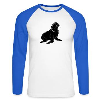 Seelöwe - Unisex Baseballshirt langarm - Weiß/Royalblau - Vorne - Nik (191cm)