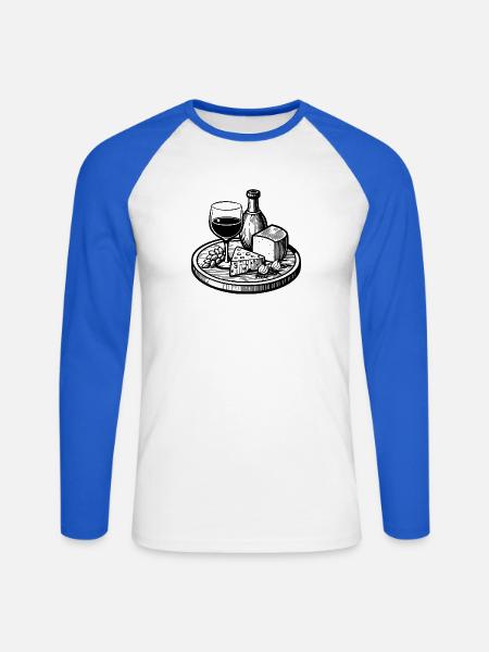 Wein und Käse - Unisex Baseballshirt langarm - Weiß/Royalblau