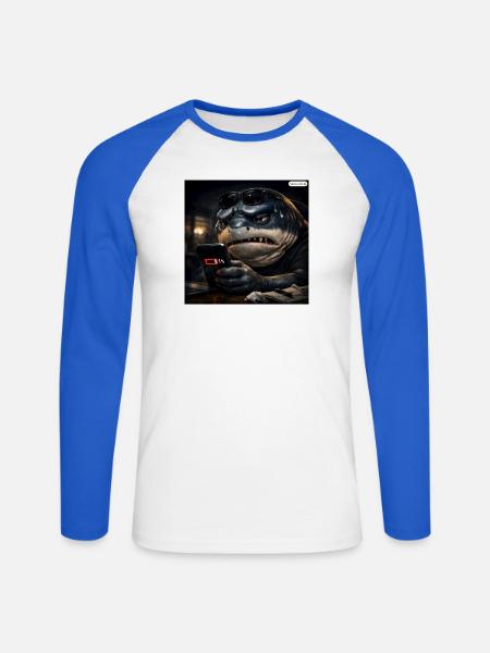 Hai_mit_Handy-_Akku1- - Unisex Baseballshirt langarm - Weiß/Royalblau