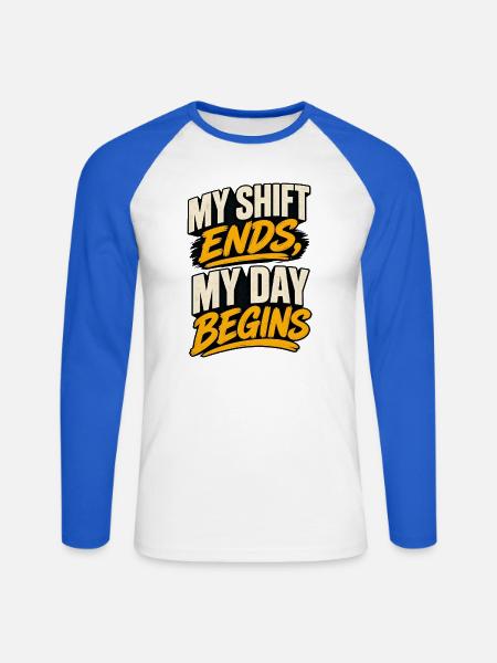 Shift Ends, Day Begins - Unisex Baseballshirt langarm - Weiß/Royalblau